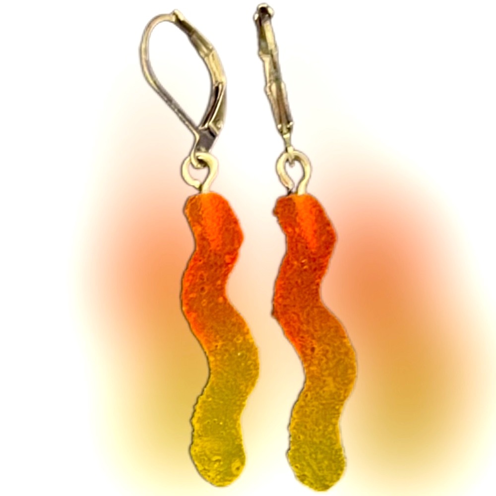 Sour Gummy Worm Earrings - Orange & Yellow